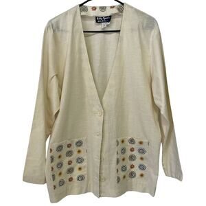 Vintage Blazer Medium Cotton Lightweight Cream Geometric Designs Lilly Sports